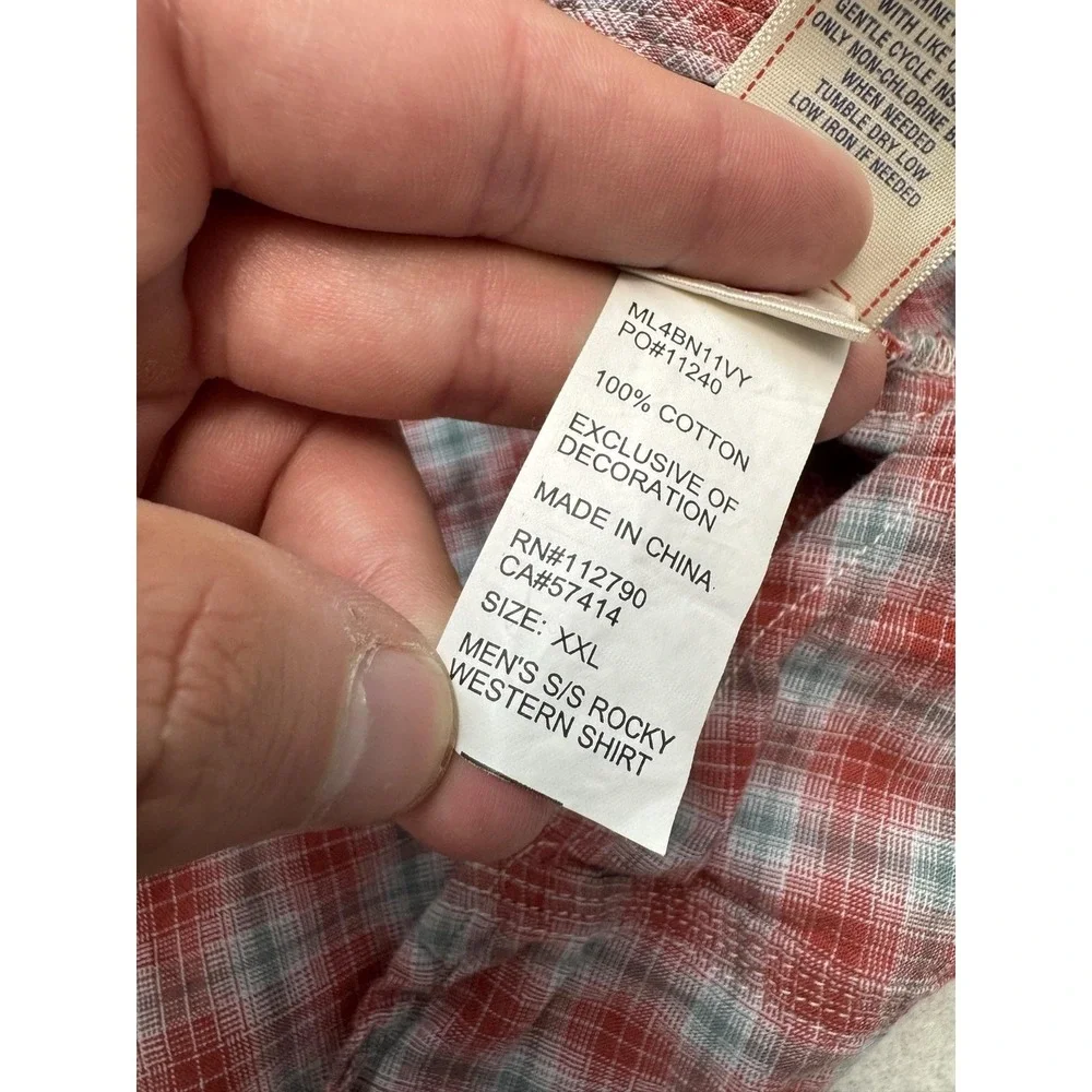 True Religion Shirt Mens 2XL Red Plaid Short Sleeve Western Pearl Snap Pockets